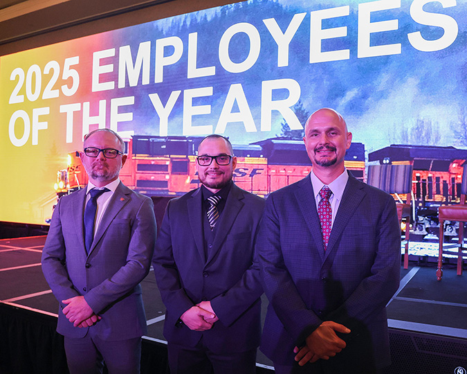 From left, Jakob Szyzdek, Bob Courteau and Matt Oldham at the Employees of the Year ceremony